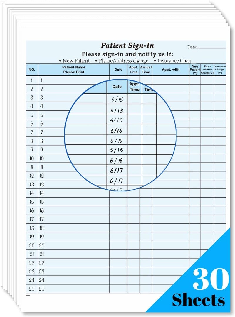 RelinPOE Patient Sign in Sheets, HIPAA Compliant, Carbonless 3-Part Medical Forms with Peel-Off Labels & Date Column,Simplify Check in for Clinics, Doctor Office, Blue (30-Pack) - Image 1